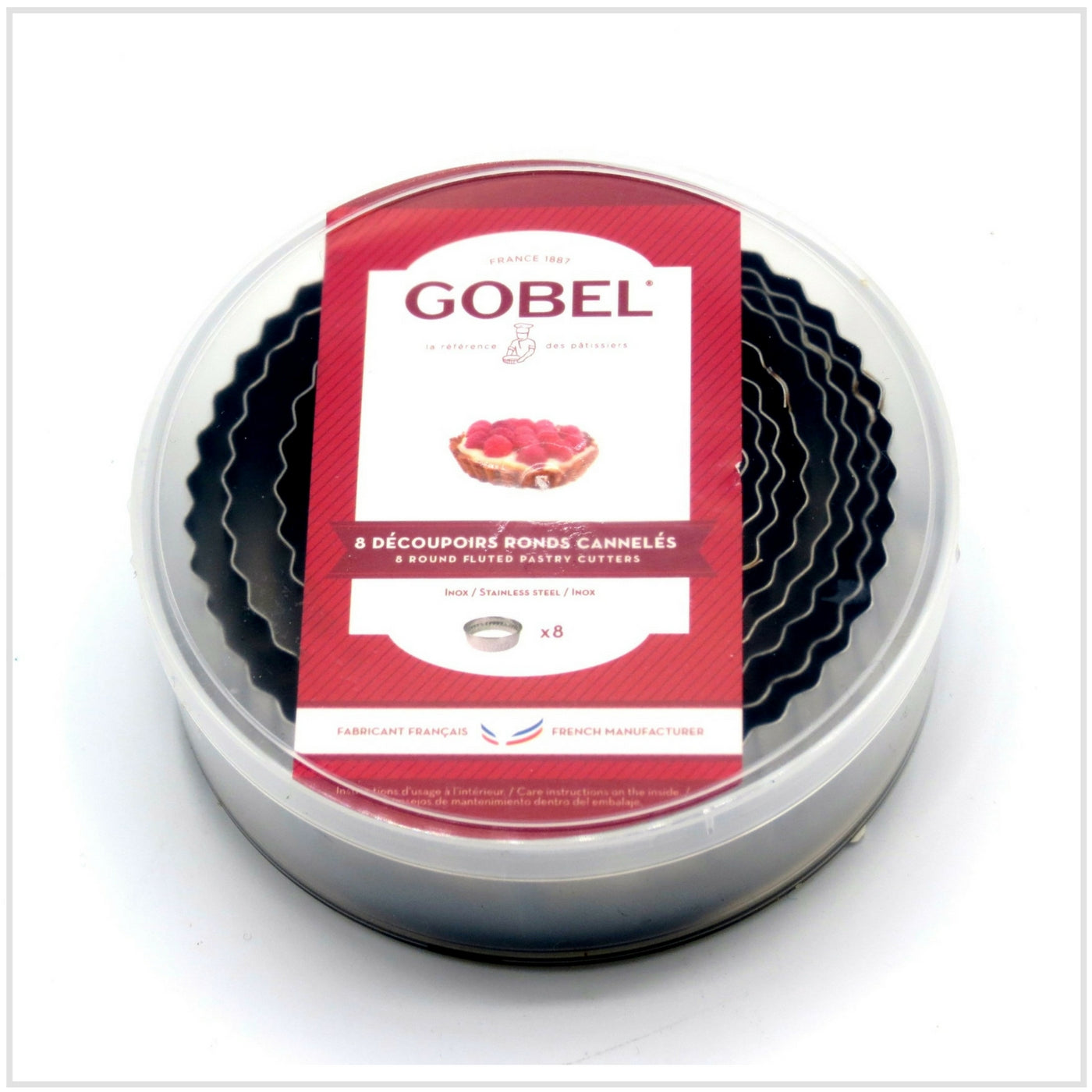 Gobel Stainless Steel Round Pastry Cutters - 8 pack 3 to 10cm